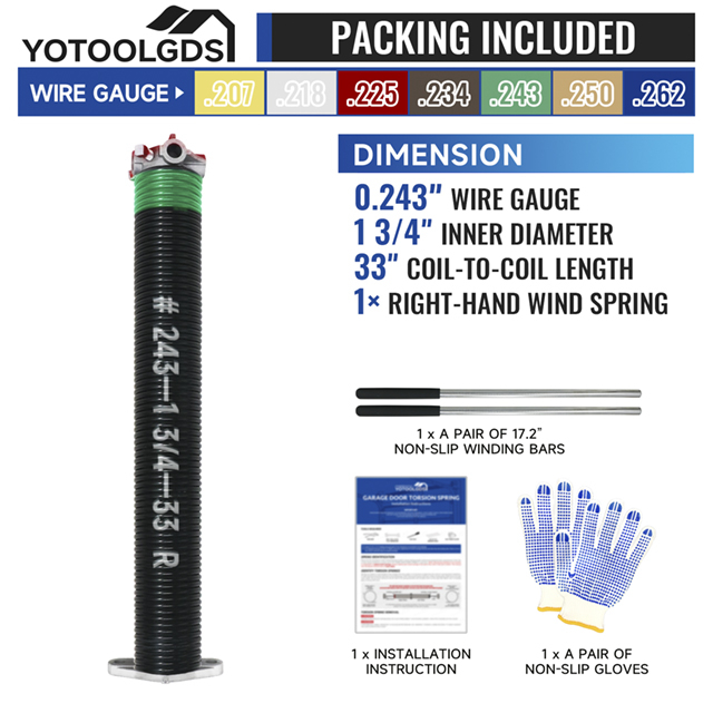 0.243*1.75*33"-R Single Garage Door Torsion Spring